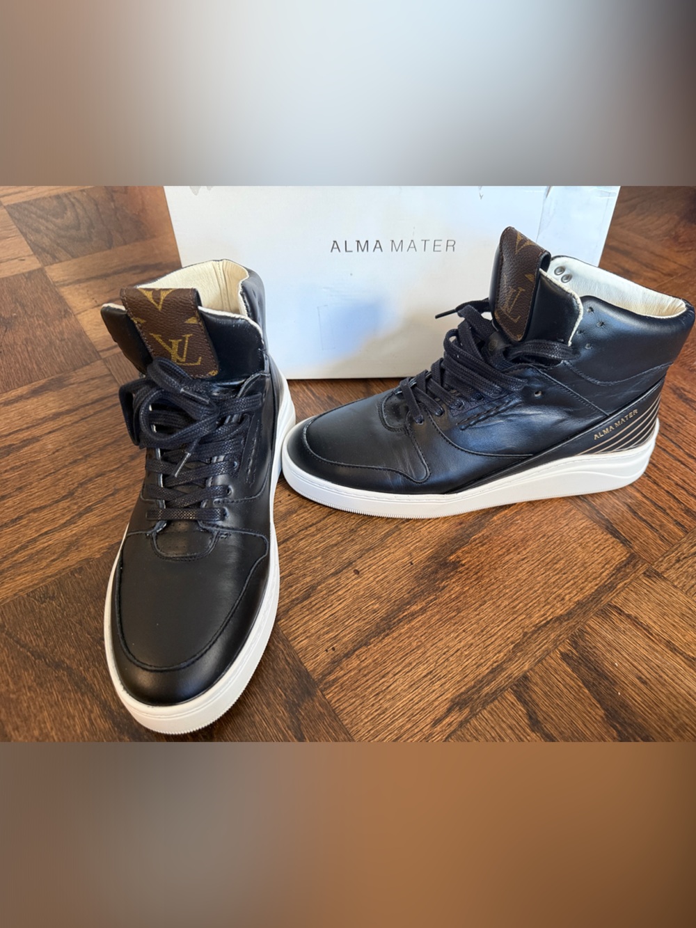 Customized Alma Mater Leather High-Top Sneakers with Custom LV Tongue Tab- NEW